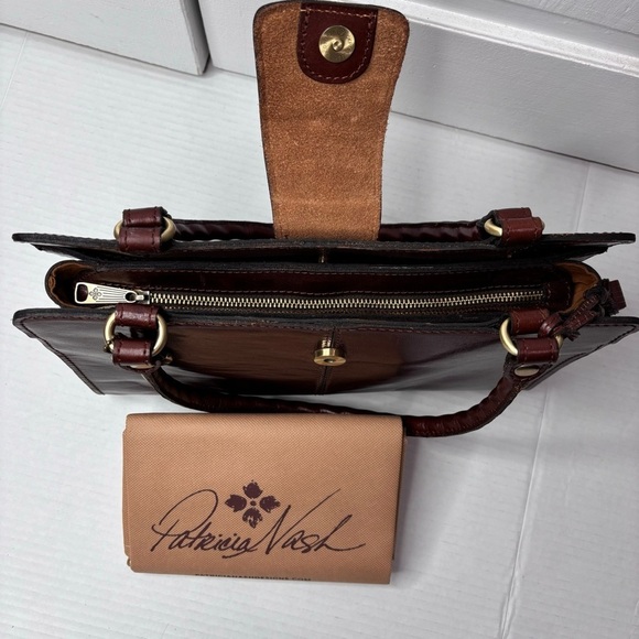 PATRICIA NASH Cognac Brown Leather Satchel Handbag Purse - Picture 4 of 7